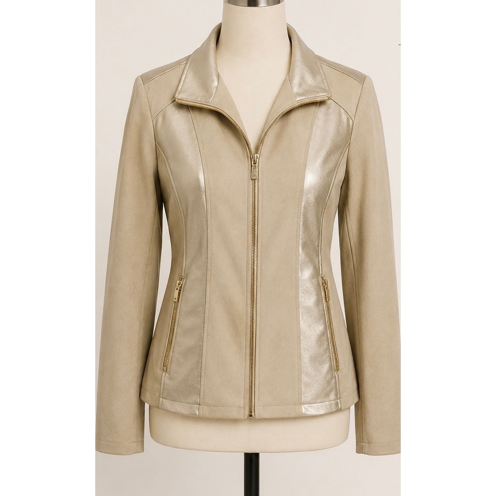 Marc New York Andrew Marc Faux Suede Metallic Gold Mixed Media Zip‎ Jacket M